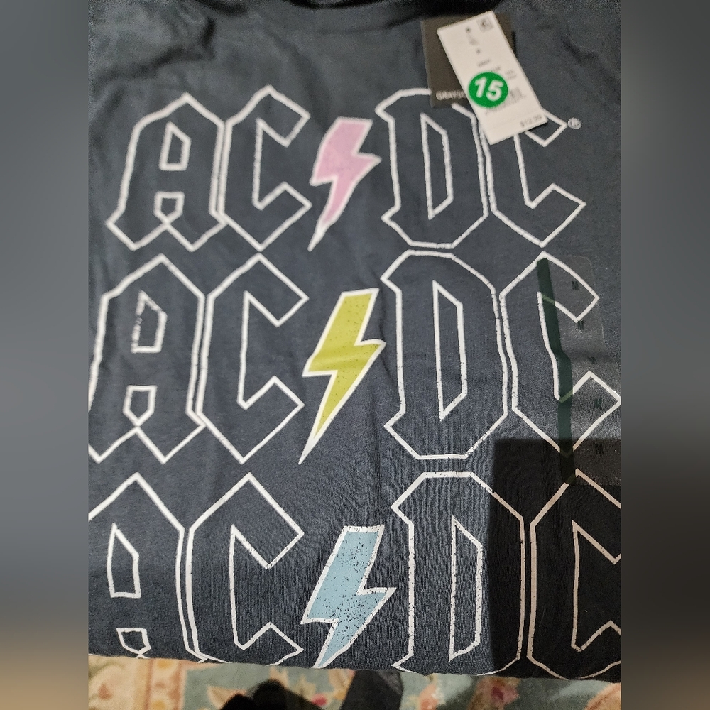 AC/DC Black Tee with Multicolor Lightning Bolts